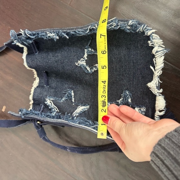Denim & genuine leather Stylish Fringe Shoulder Bag y2k stars coastal cowgirl - Picture 7 of 7